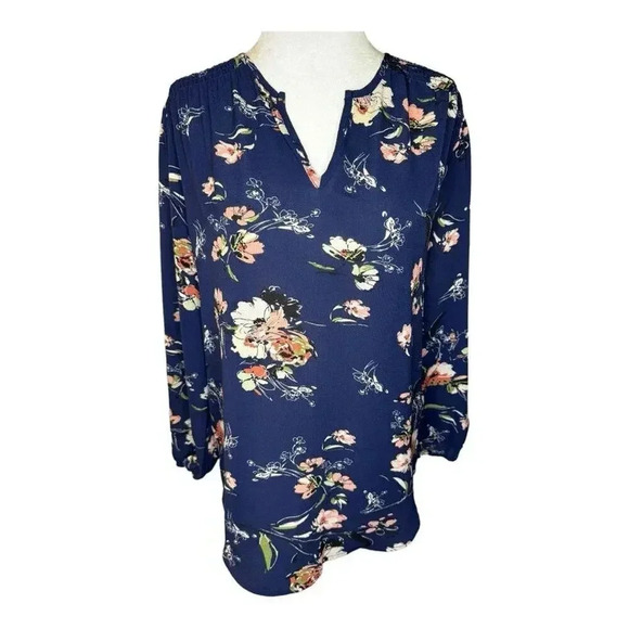 fun 2 fun Tops - Fun2Fun Stitch Fix Kenmore Splitneck Navy Blue Women’s XS Floral Top NWOT